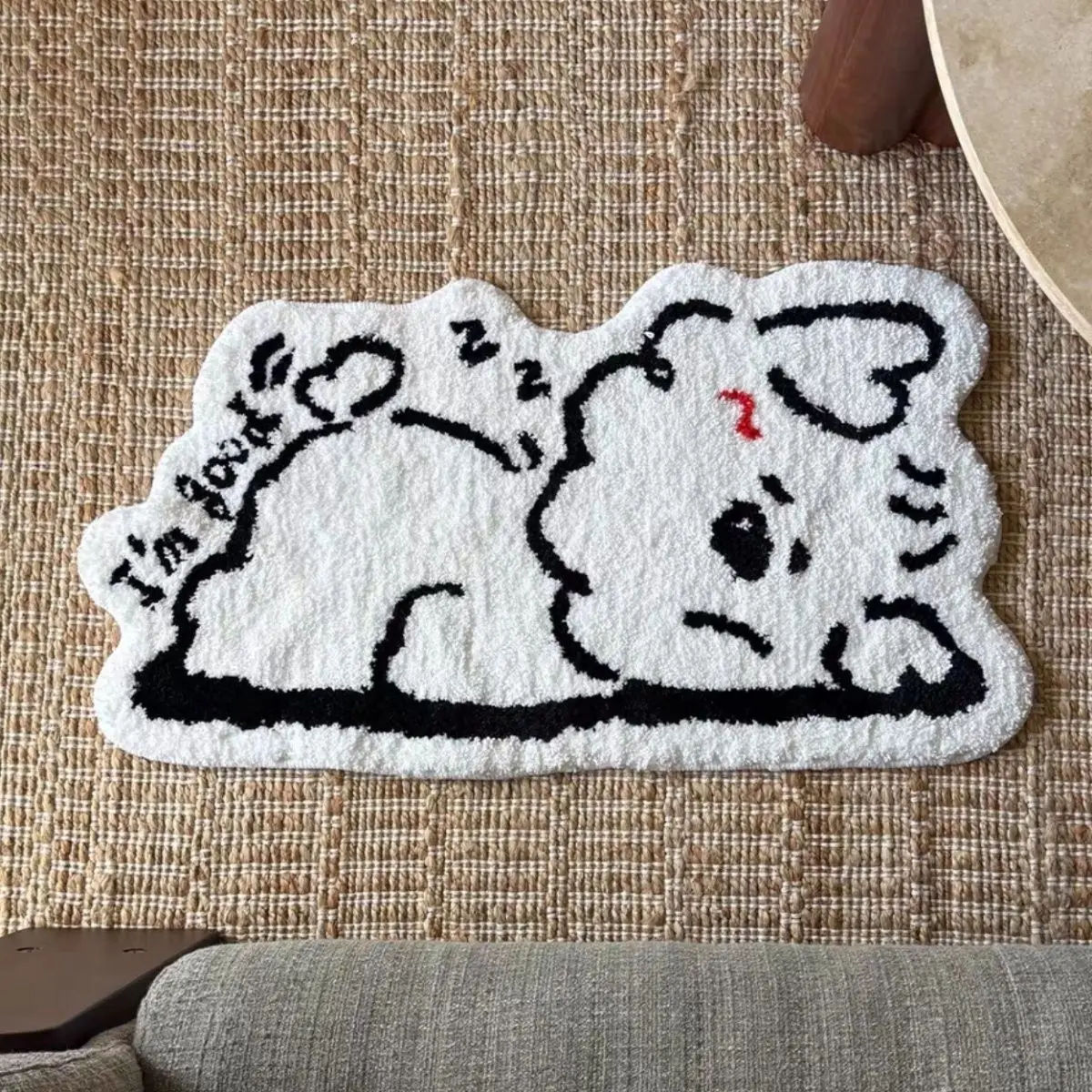 

VIKAMA White Sleeping Puppy Carpet Mat, Faux Cashmere Foot Mat, Soft Plush For Living Room, Bedroom, Bedside.