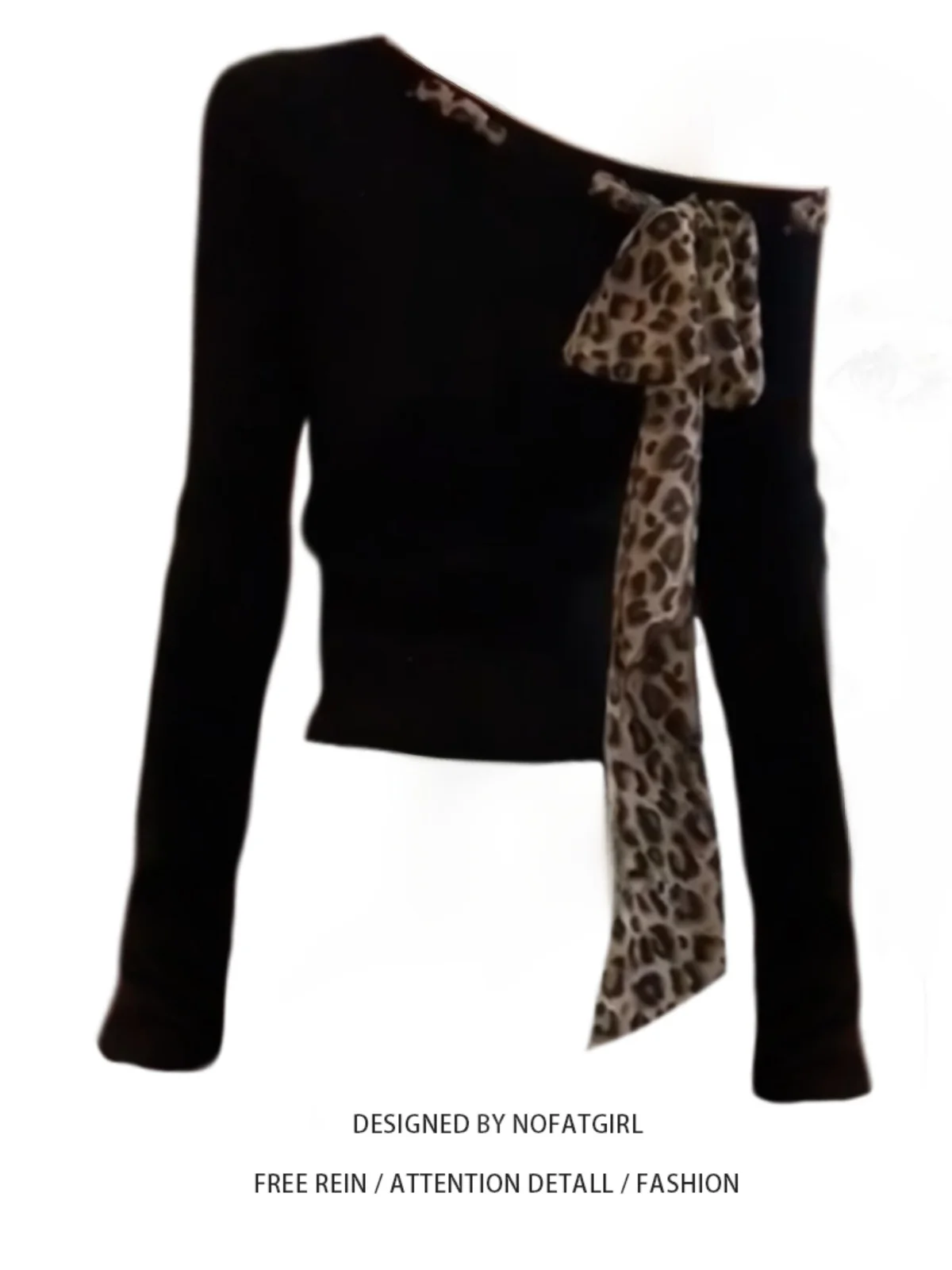 

Женский трикотажный топ больших размеров с леопардовым принтом, асимметричным вырезом на плече, длинными рукавами, облегающий, осенний, повседневный