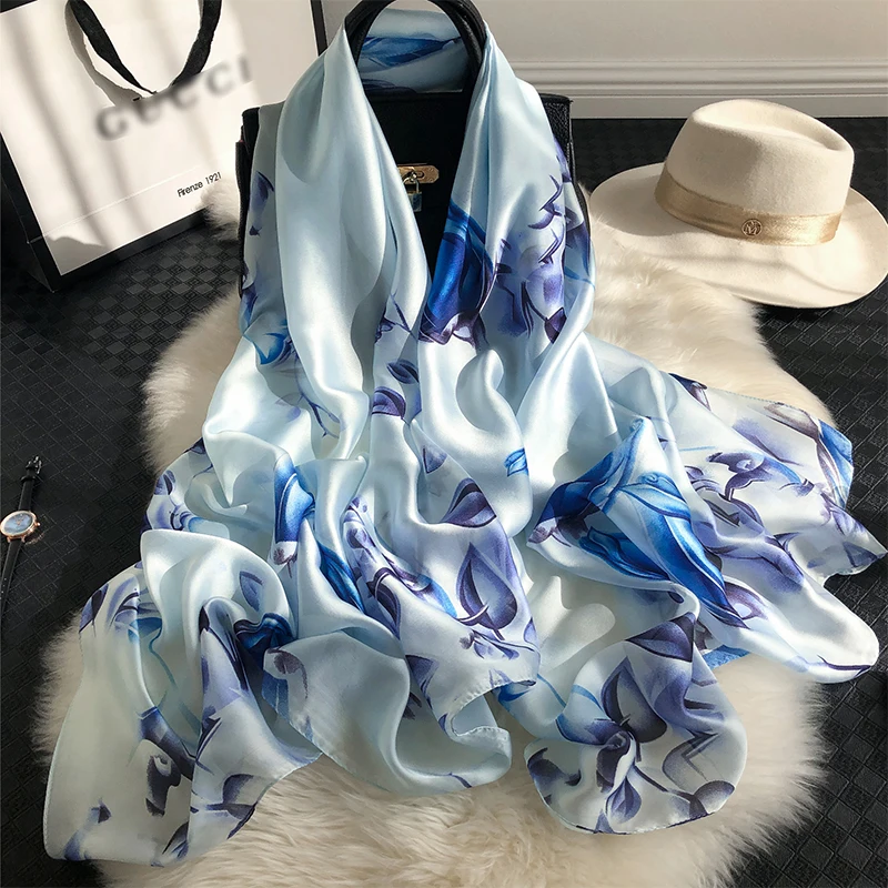 Vrouwen Vintage Zijden Sjaal Sjaal Headwraps Bloemenpatroon Haar Sjaal hijab Foulard Luxe Bandana Femme Hoofddoek