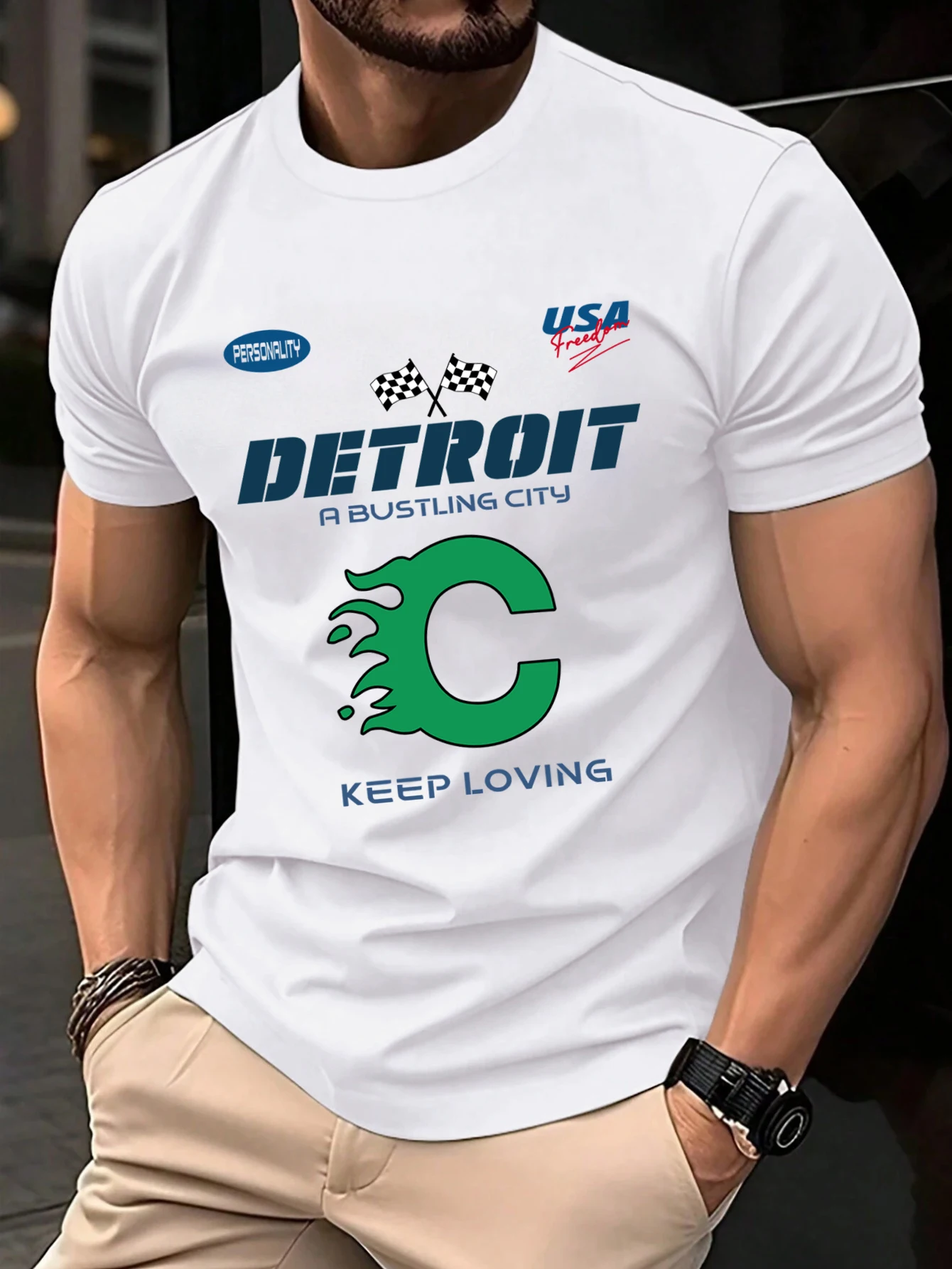 Detroit Usa Sport Muster Design T-Shirts Männer Baumwolle Casual Trendy T Shirt Retro Weiche Kleidung Sommer Crewneck Streetwear