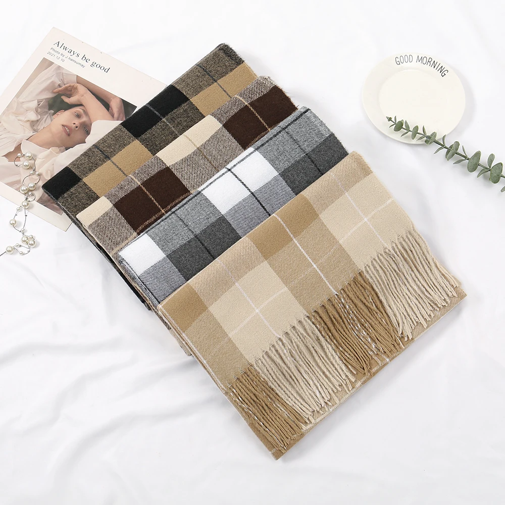 Plaid Imitate Cashmere Shawl Wraps Tassel Neckerchief Autumn Winter Fashion Warm Scarf Lady Foulard Stoles 180*70cm