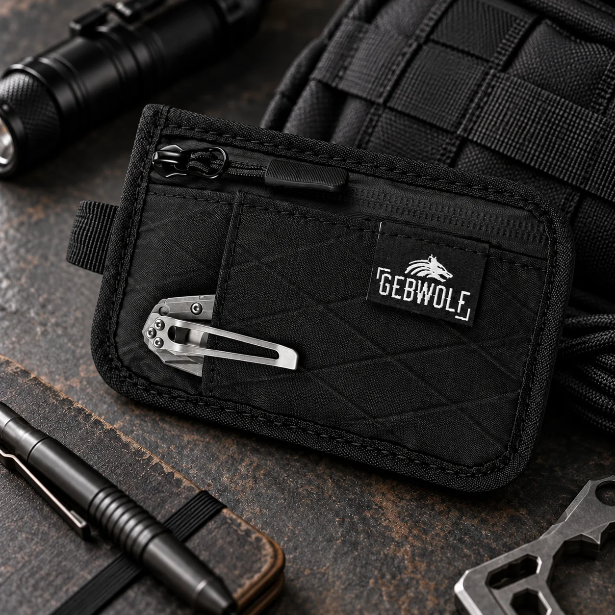 Slim EDC Stash Pouch, Compact Utility Zipper Storage Bag for Small Tools, Cash, Credit Cards
