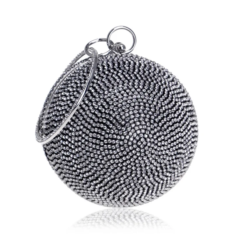 New Arrival Women Evening Clutch Purse Diamonds Colorful Lady Round Shaped Chain Shoulder Wedding Handbags Crystal Purse