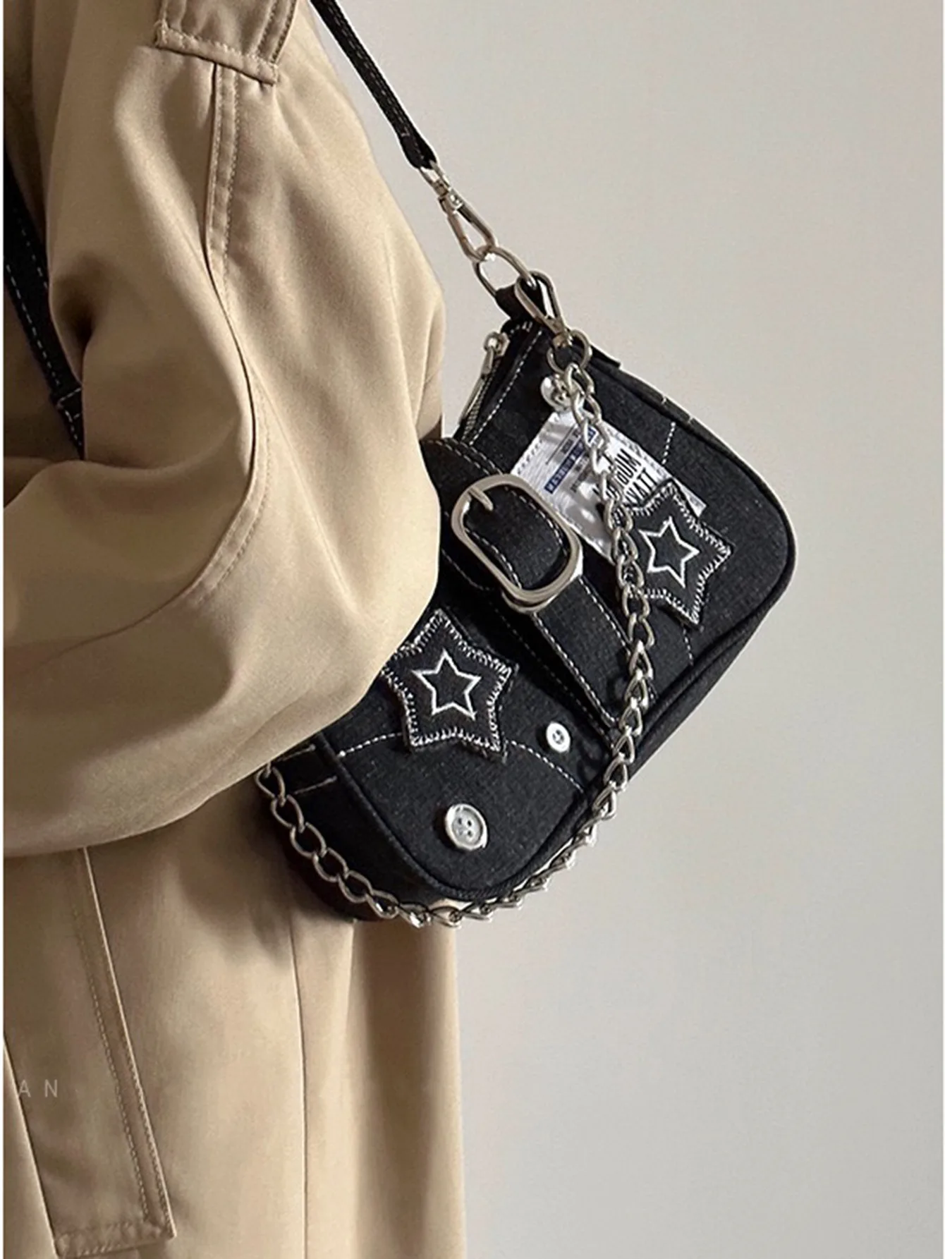 حقيبة ستار كاوبوي تحت الإبط، حقيبة هلال بتصميم أنيق للفتيات اللطيفات الراقية، حقيبة قماشية، حقيبة سلسلة