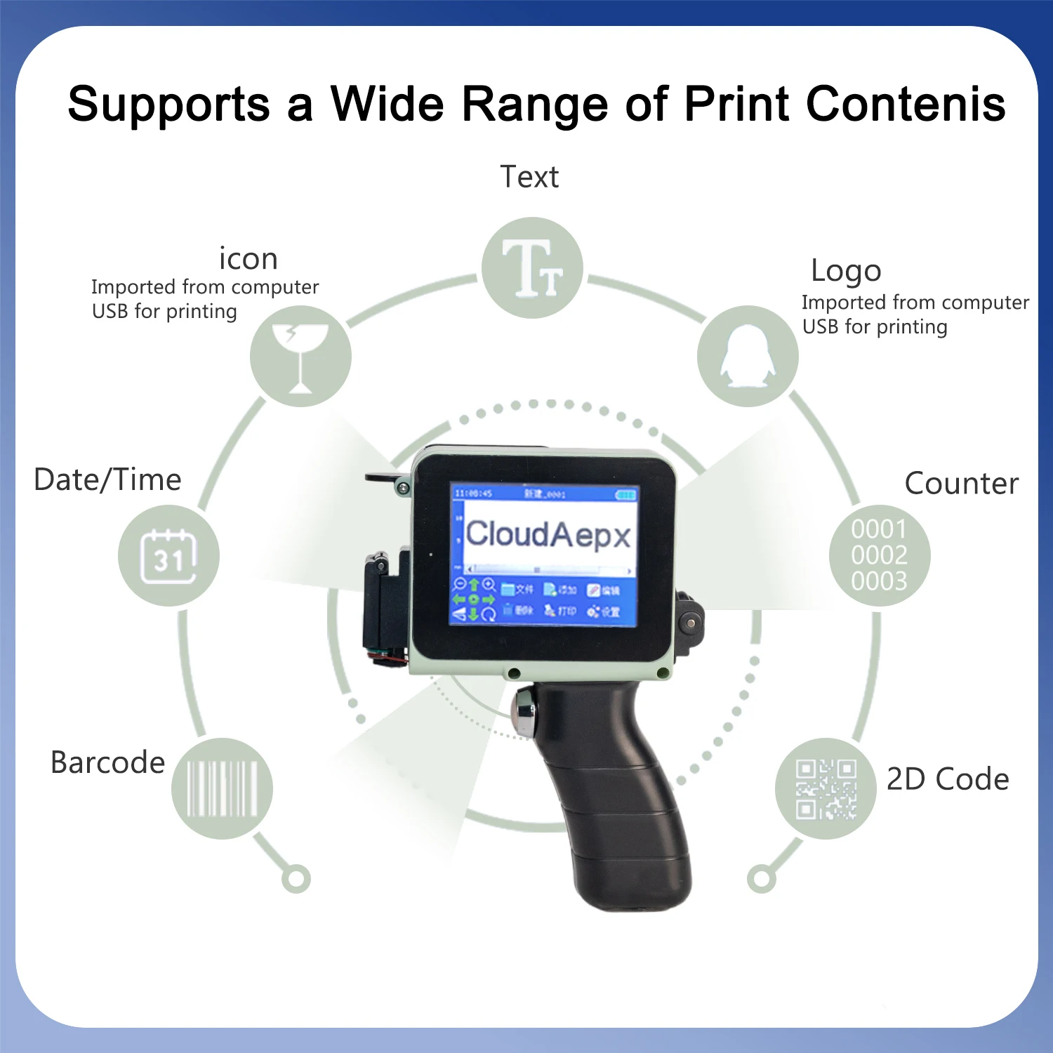 MG-127 Portable Mini Handheld Inkjet Printer 12.7mm for QR Bar Batch Code Date Number Logo Expiry 28 Languages