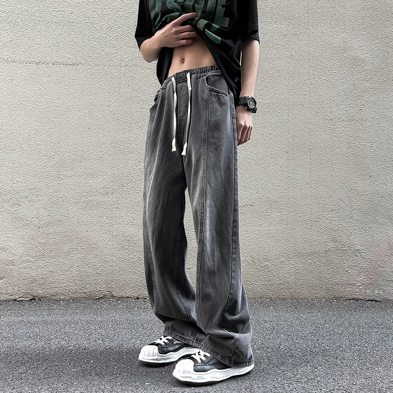 

Loose Men's Jeans High Street American Retro ey Waed Wide Leg Casual Straight Leg Long Trousers Faionable Youth Jeans