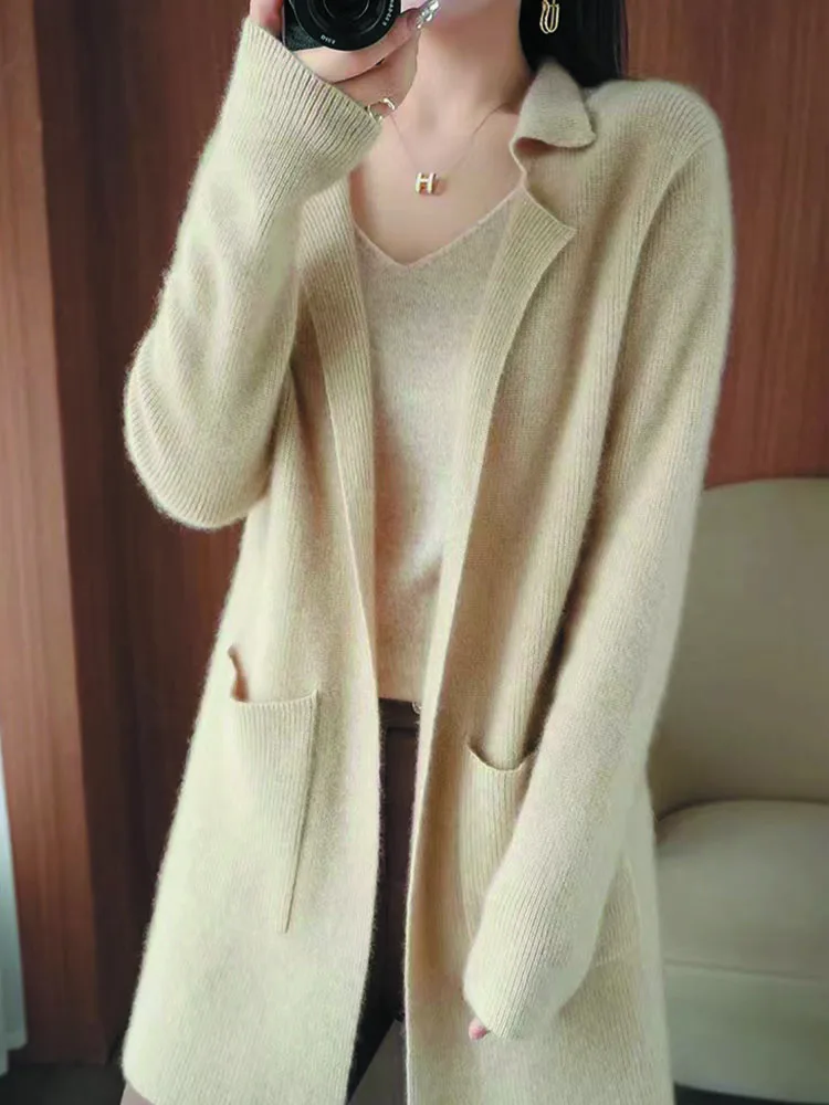 

30% Merino Wool Women Sweater Autumn Winter Female Soft Coats Solid Knitted Cardigan Long Sleeve Clothing Tops Casual Outerwears