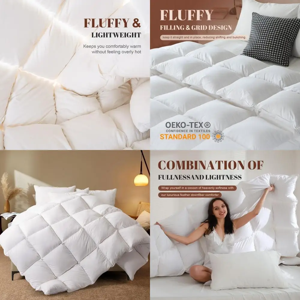 

All-Season White Queen Size Down Alternative Comforter - 100% Cotton, Medium Warmth, Corner Tabs, 90x90