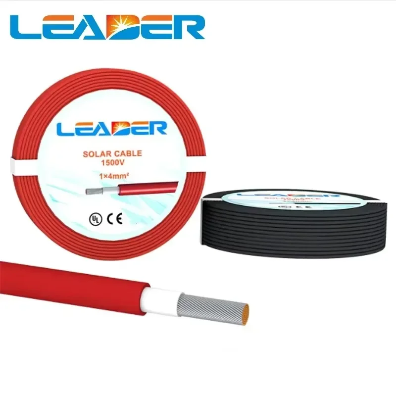 LEADER 100Meters/Roll 6mm2 10AWG  Positive and Negative PV Solar Cable TUV Certification Black and Red Color Photovoltaic Cables