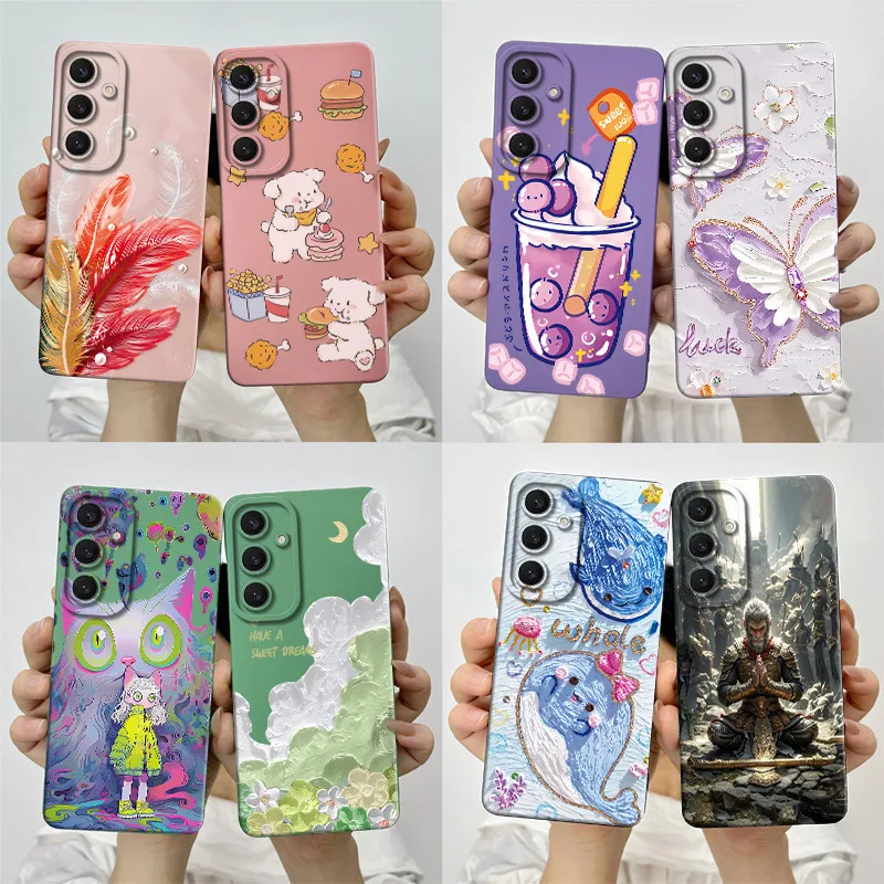 For Samsung Galaxy S24 FE SM-S721 Case Soft Silicone Sweet Fashion Butterfly Painted Phone Cover S24fe Lovely Printing Casing