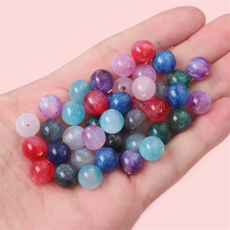 10pcs Colorful Resin Beads Starry Sky Pattern Round Bead For Handmade Necklace Bracelet Earrings Jewelry Making Accessories 10mm