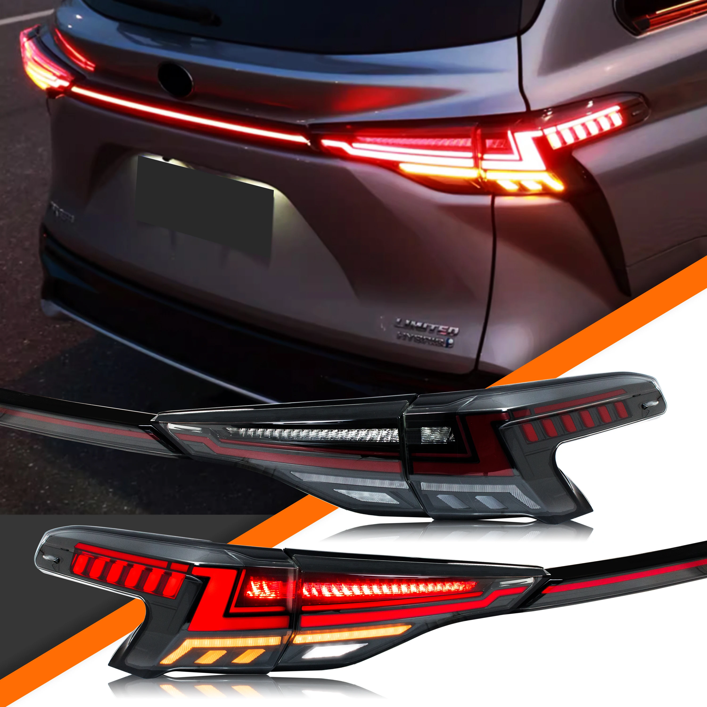 

Светодиодные задние фонари для Toyota Sienna 2020-2025, последовательный указатель поворота, динамическая анимация, задние фонари в сборе [с средней лампой]
