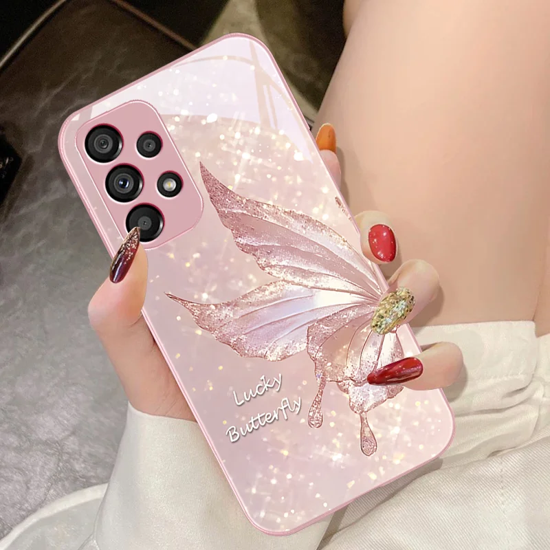 Dreamy Butterfly Purple For Samsung Galaxy S10 4G S20 11E 30 S21 21Fe 22 S24 Pro S23 Ultra 5G S8 S9 Tempered Glass Phone Case