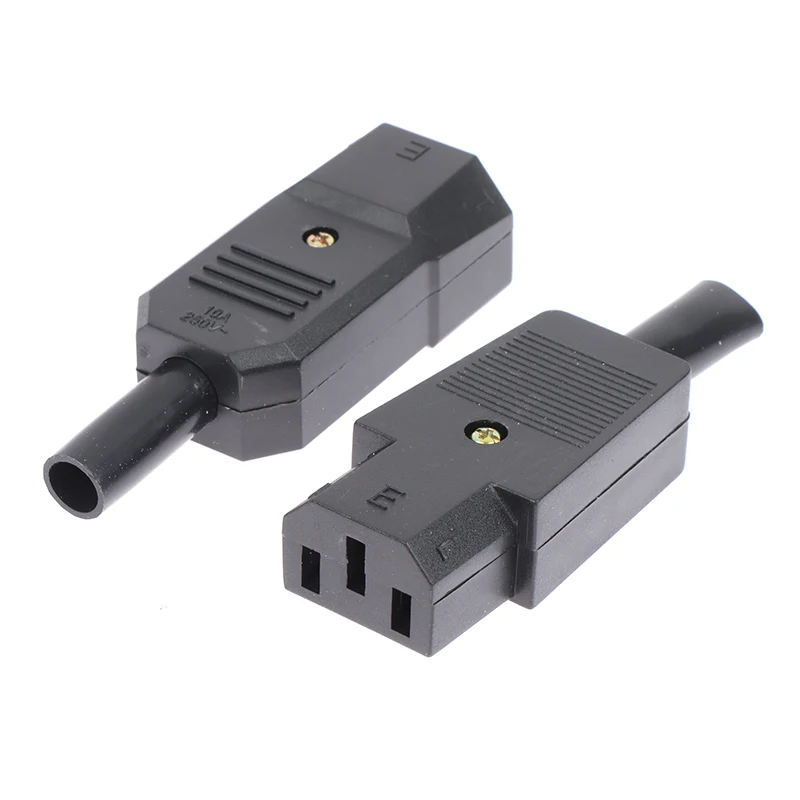 1PC Socket Straight Cable Plug Connector C13 C14 16A 250V Black Female&male Plug Rewirable Power 3 Pin Connector