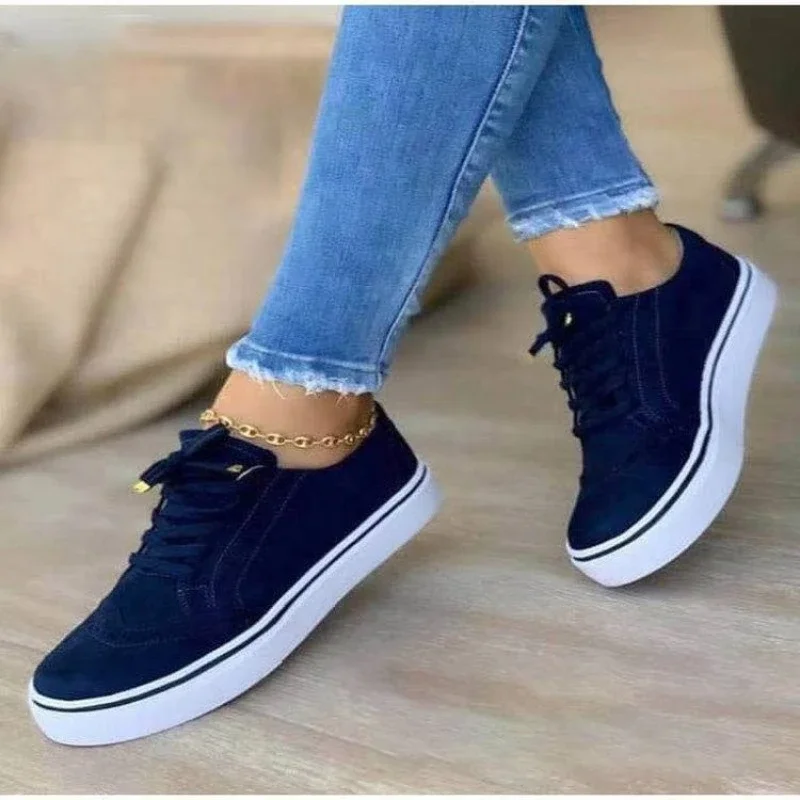 2024 New Women's Low-top Round Toe Casual Shoes Flat Shoes Lace-up Walking Shoes Women Versatile Comfortable Wear-resistant