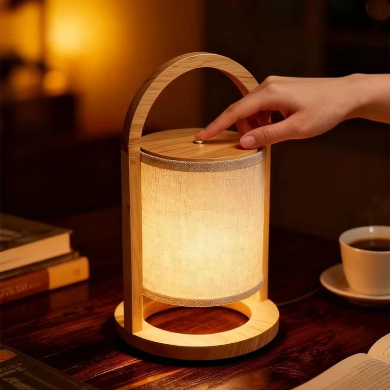 

Accent Atmosphere Eye Protection Portable Rechargeable Wood Light Emitting Diode Desk Lamp Bedroom Home Decoration Desk Lamp