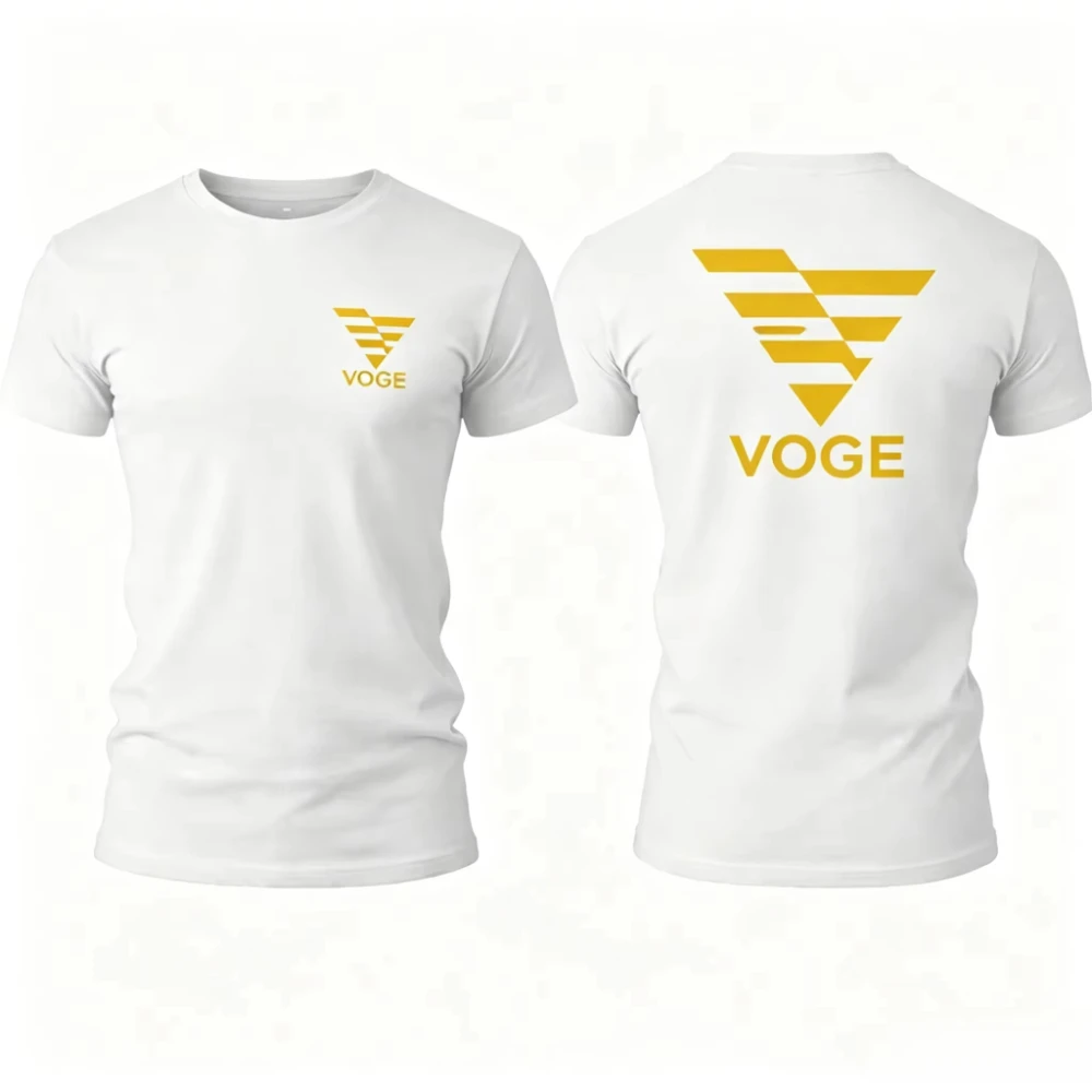 2026 Summer Motorcycle Geometric Badge Double Sided Graphic T‑Shirt Biker Logo Front Back Print Loose Short Sleeve Street Tee