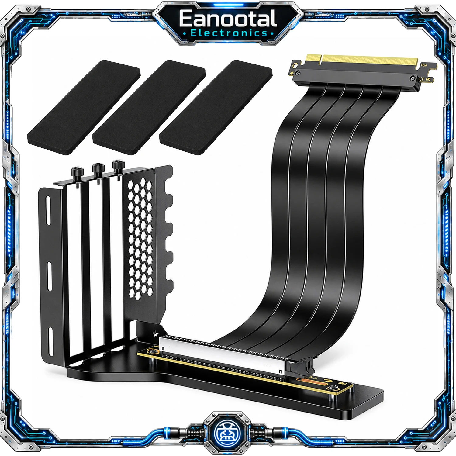 PCIe 3.0 4.0 x16 Riser Cable and 3 Slot Vertical GPU Mount Bracket Multiple Colors