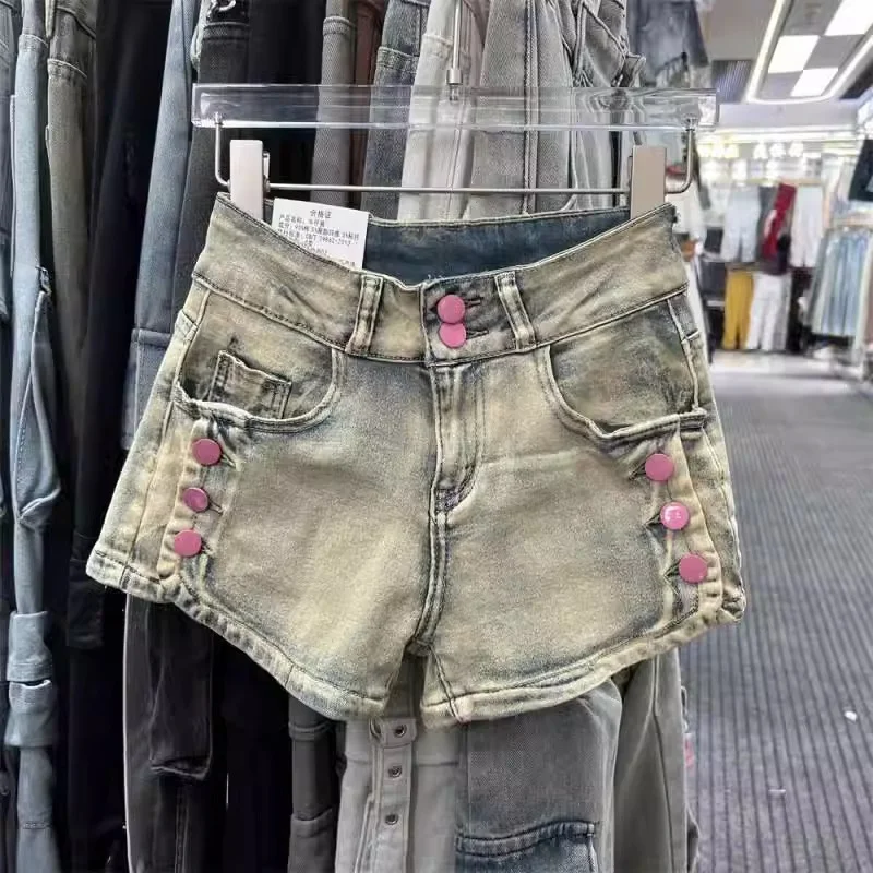 

American Retro Hot Girl Design Sense Denim Short Female Summer Women Stretch Tight Low Waist Show Thin Hip Hot Pants Jeans Mujer