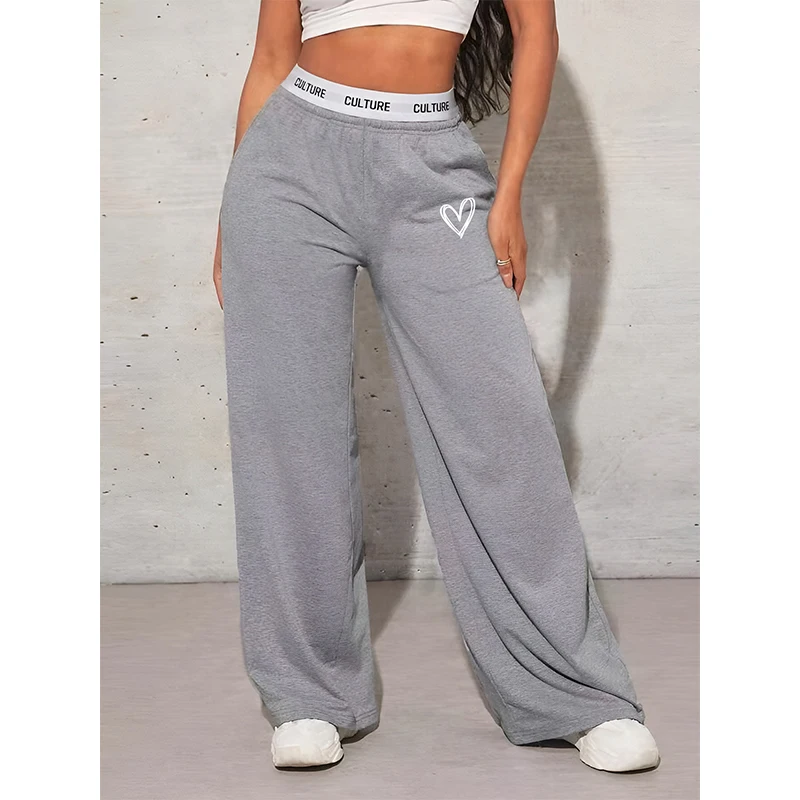 Women's Trousers Casual Loose Love Printed Webbing Women's Wide Leg Drag Pants Fashion Female Clothing