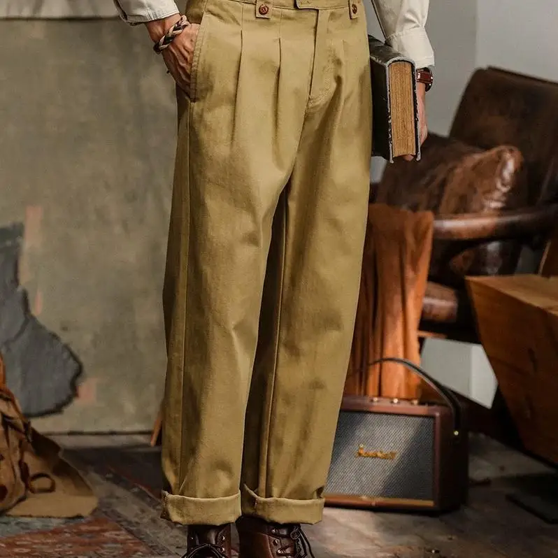 

American Retro Workwear Pants Men's Briti Sle Loose Straight Casual Trousers Naples Cotton Blend Youthful Energy