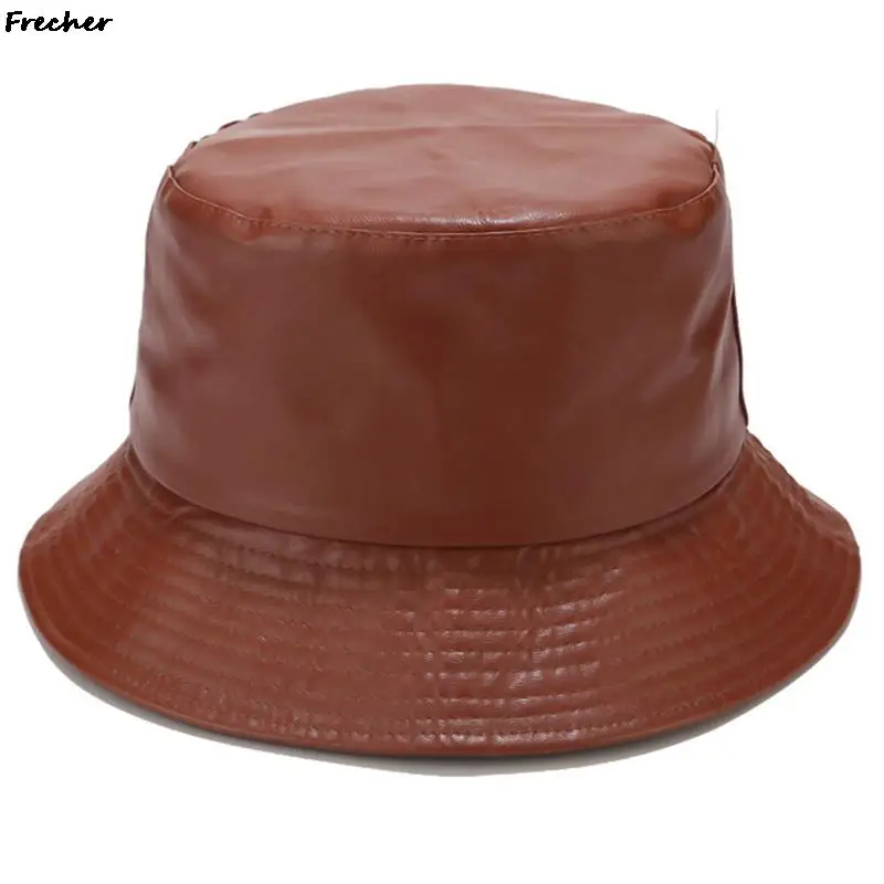 Women Leather Bucket Hats Waterproof Rain Hat Autumn Fashion Fishermen Cap Ladies Leisure Chapeau Hats Office Party Casquette 