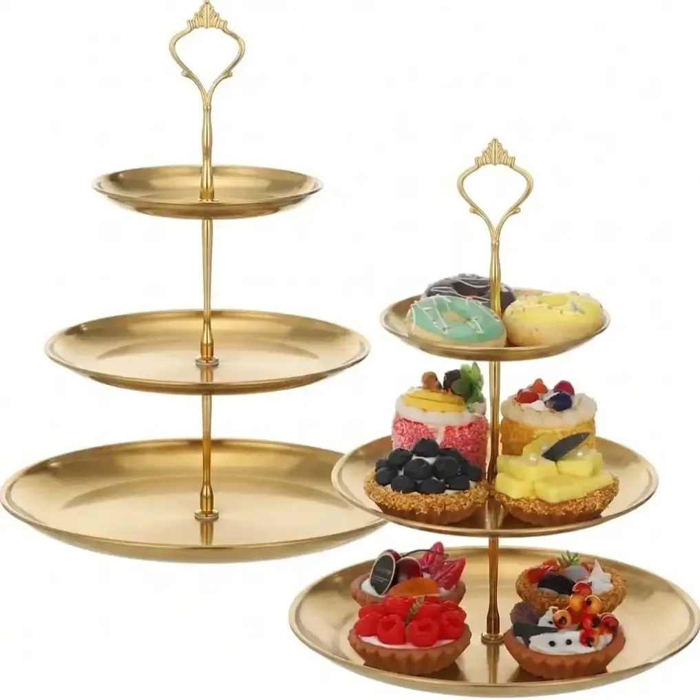 Stainless Steel 3 Tier Cupcake Stand, Tiered Trays Three Layer Cake Stand 3 Tier Serving Tray Platters For Pastry Dessert Candy Fruit Tea Party Wedding Platter (Silver)