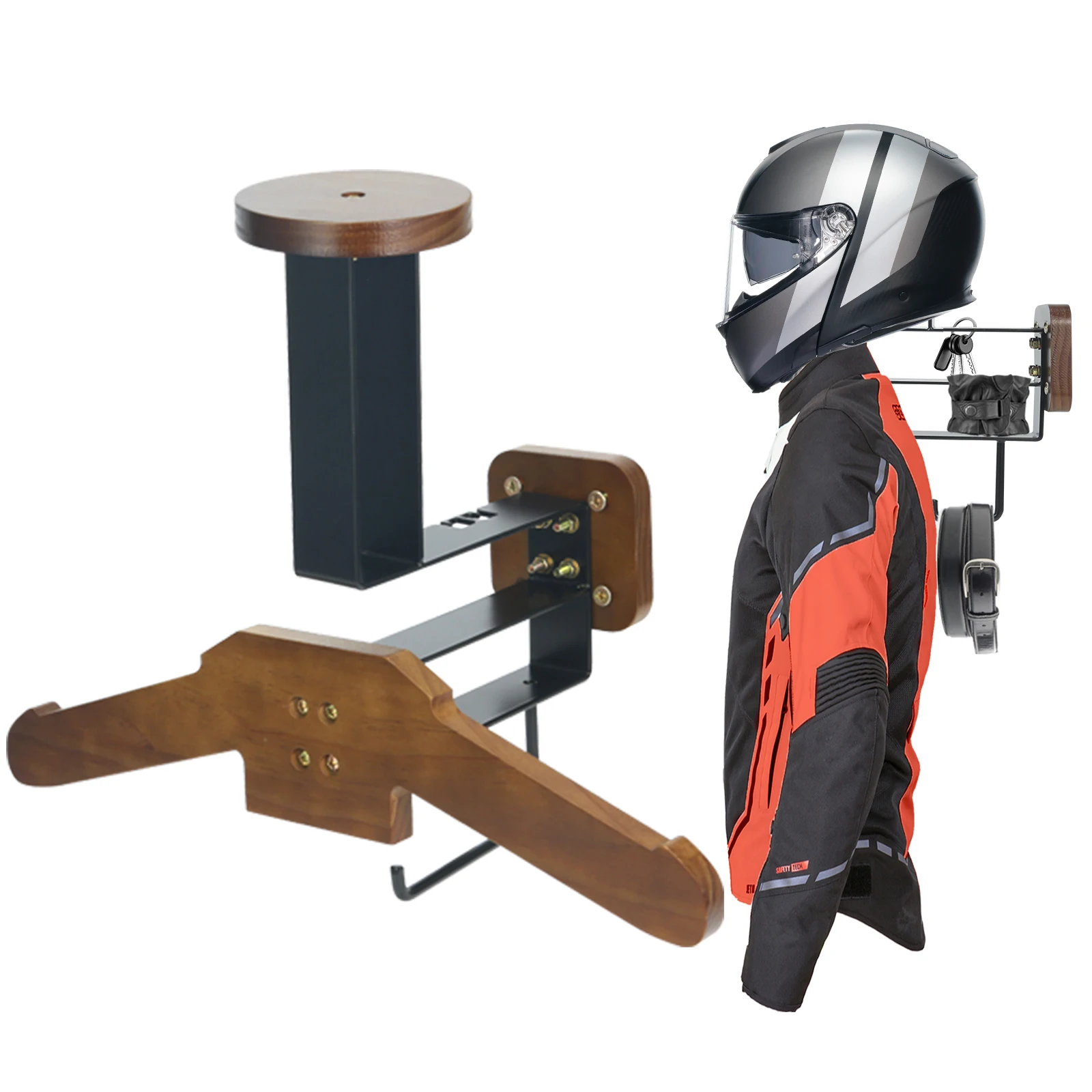 

Motorcycle Helmet Rack Wall Mount, Solid Wood & Heavy Duty Steel Helmet Wall Mount Organizer & Display for Motorcycle/Football