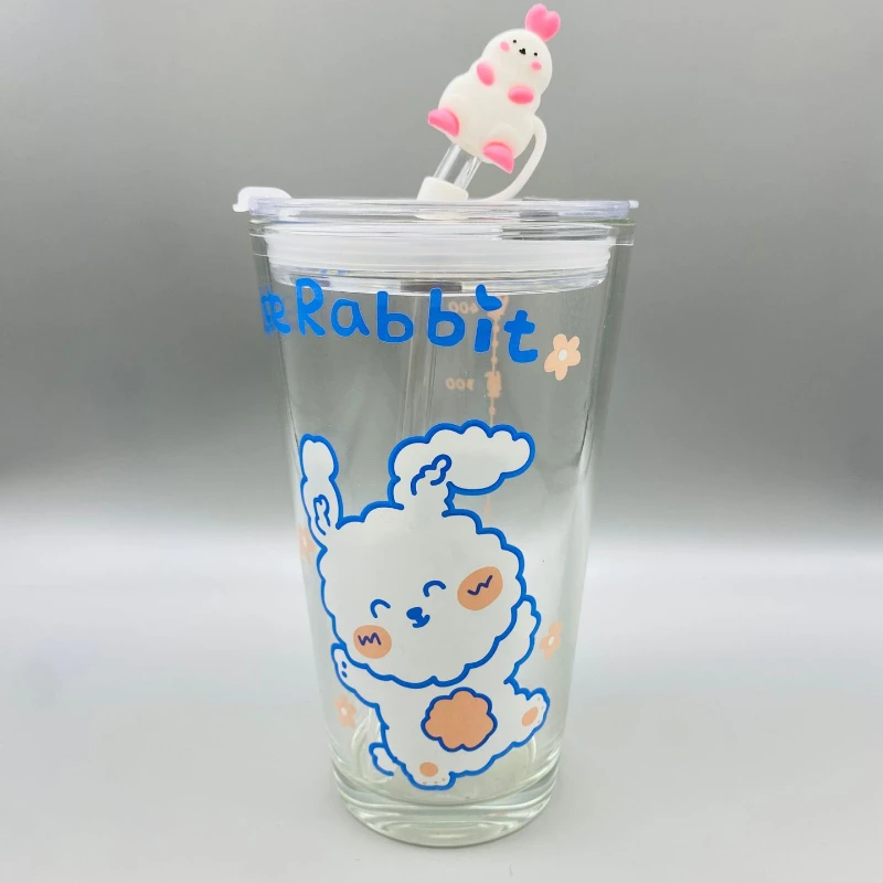 Cute Glass Cups With Straw Heat Resistant Coffee Milk Water Cups with Straw Cover Juice Smoothie Cold Drinks Straw Water Cup 1PC - view 6