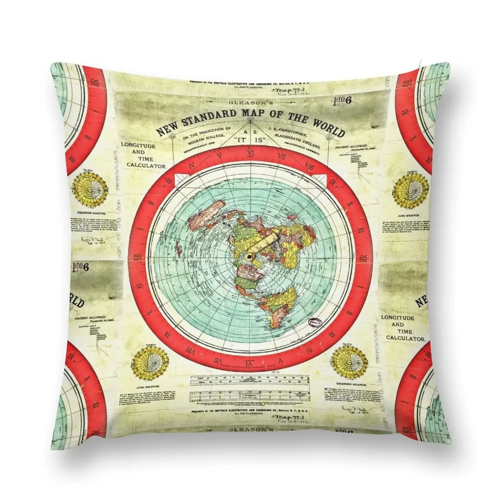 Gleason 1892 Flat Earth Map Research Flat Earth Throw Pillow christmas pillow case Sofa Cushion pillow