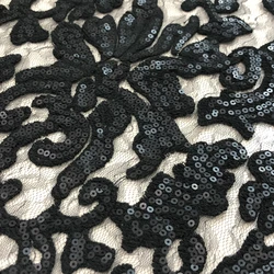 Pure Black Lace Fabric Embroidered Sequins Summer Designer Dress Apparel Sewing Fabrics Cloth for Per Meter Diy Material