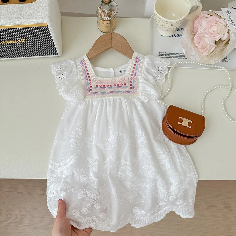 Girls Casual Dresses Floral Embroidery Lace Sleeveless Dress Flower Girl Dresses for Weddings Kids Clothes 2 To 7 Years