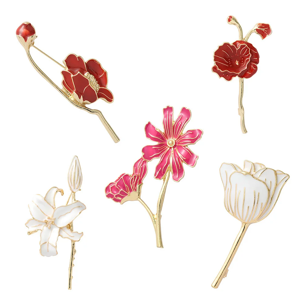 

5 Pcs Fashion Brooch Flower Shaped Breastpin Crystal Alloy Party Dressing Stylish