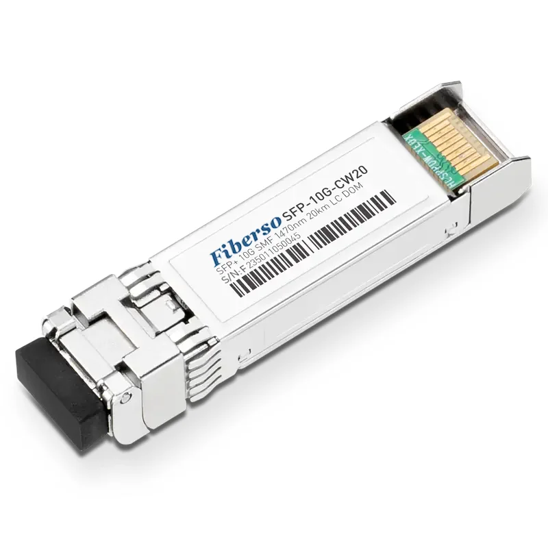 Fiberso SFP+ 10G Module CWDM 20km 1470-1610nm SM Fiber Optical Transceiver with Cisco Huawei Router Compatible