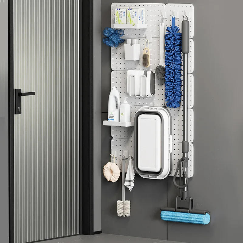 

Punch-Free Wire-Wrap Board Wholesale Wall-Mounted Storage Rack for Kitchen and Bathroom with Hook Wall-Mounted Storage Rack