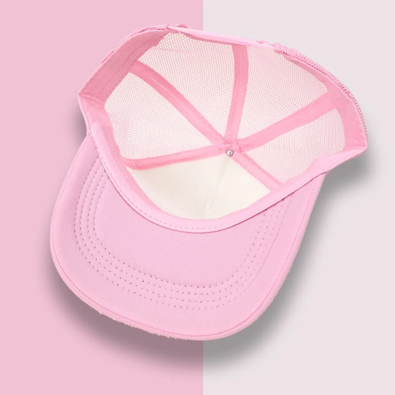 1pc Toddler Girl\'s Pink Cloth Sticker Baseball Cap Sun Hat New Summer Letter Breathable Mesh Outdoors Hat Sun Protection Cap