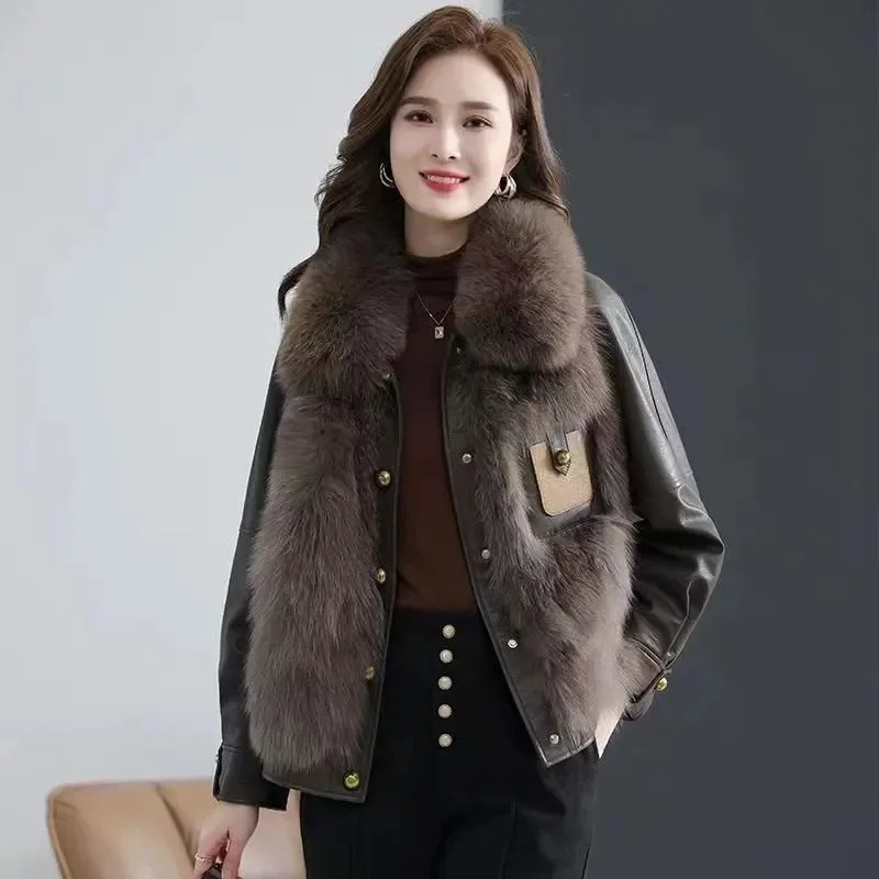 Winter Femme High End Faux Leather Jacket Korean Women Fashion Loose PU Leather Outwear 2025 Ladies Large Size 4XL Leather Coat
