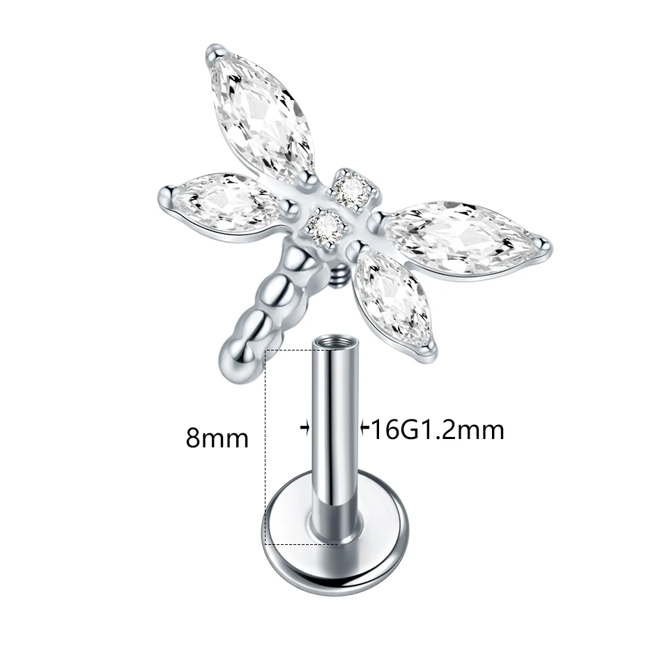 1/5PCS Titanium Dragonfly Zircon Stud Earrings Piercing Marquise CZ Labret Monroe Cartilage Helix Tragus Conch Piercings Jewelry