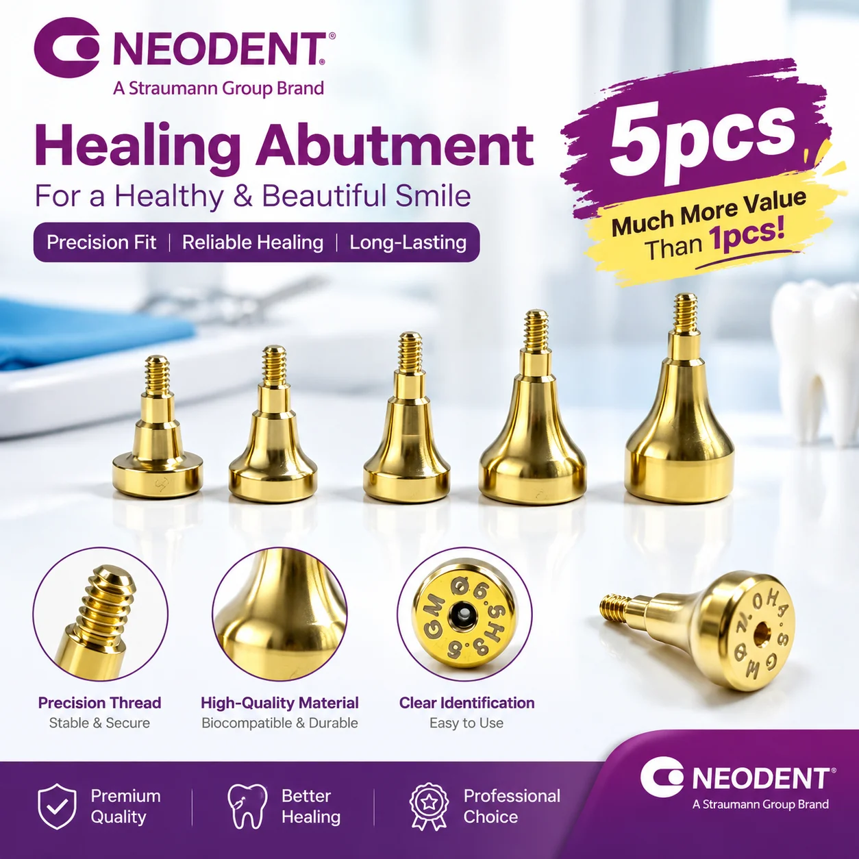 Neodent GM Healing Abutment For Dental Implant System, 17° Multi‑Unit,30° Mini Conical Abutment, Ti‑Base, Protective Cap