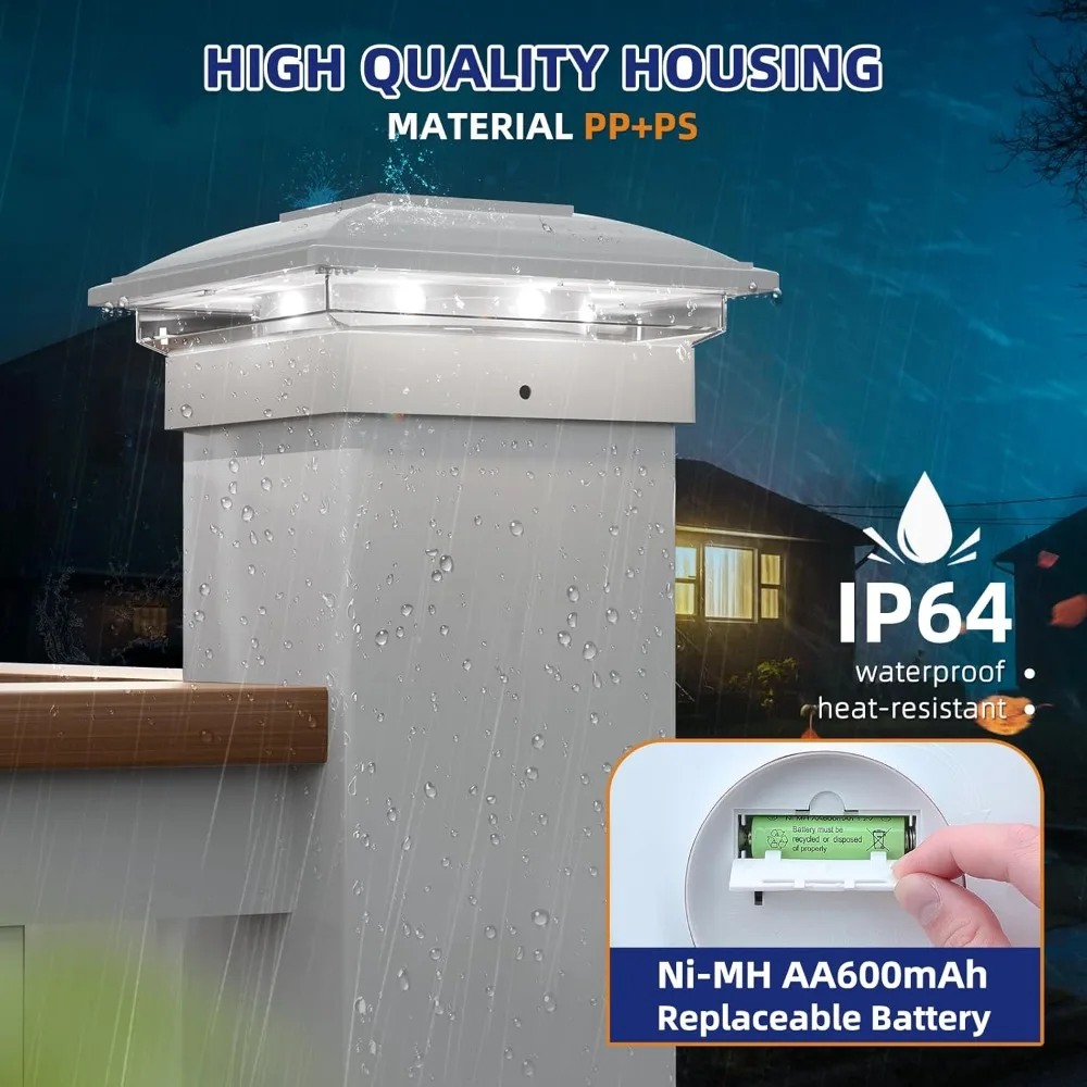 أضواء غطاء عمود الطاقة الشمسية، 16 حزمة 2-وضع مشرق 5x5 الفينيل سياج آخر قبعات أضواء الشمسية في الهواء الطلق مقاوم للماء حديقة فناء سياج سطح السفينة