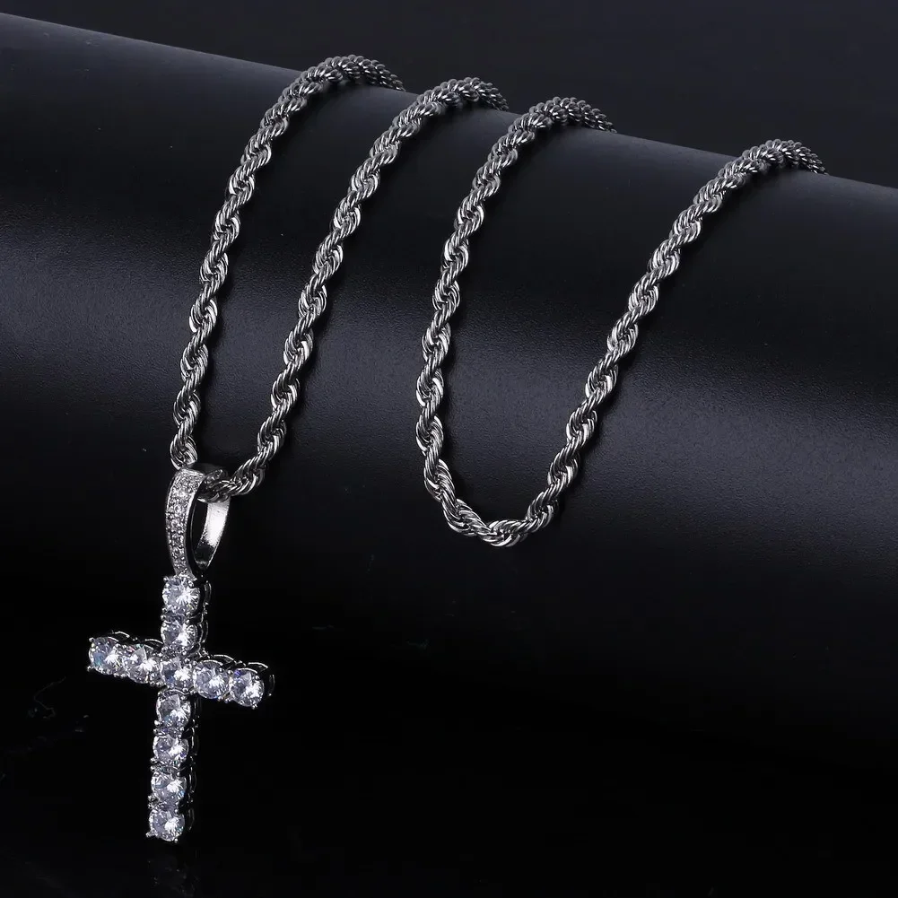 3MM D Color Moissanite Cross Pendant Necklace For Men S925 Silver Shiny Diamond Hip Hop Neck Chain Party Fashion Jewelry