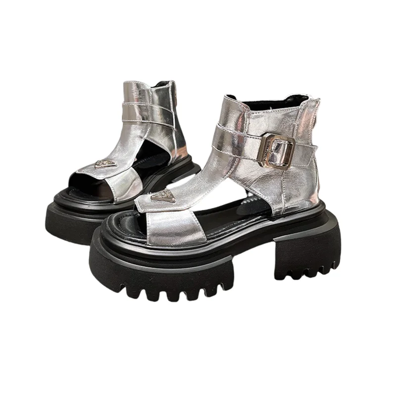 

Metal Buckle Platform Wedge Toe-Ring Roman Sandals|Thick Sole Chunky Heel Martin Boots for Women|Casual Trendy Beach Footwear