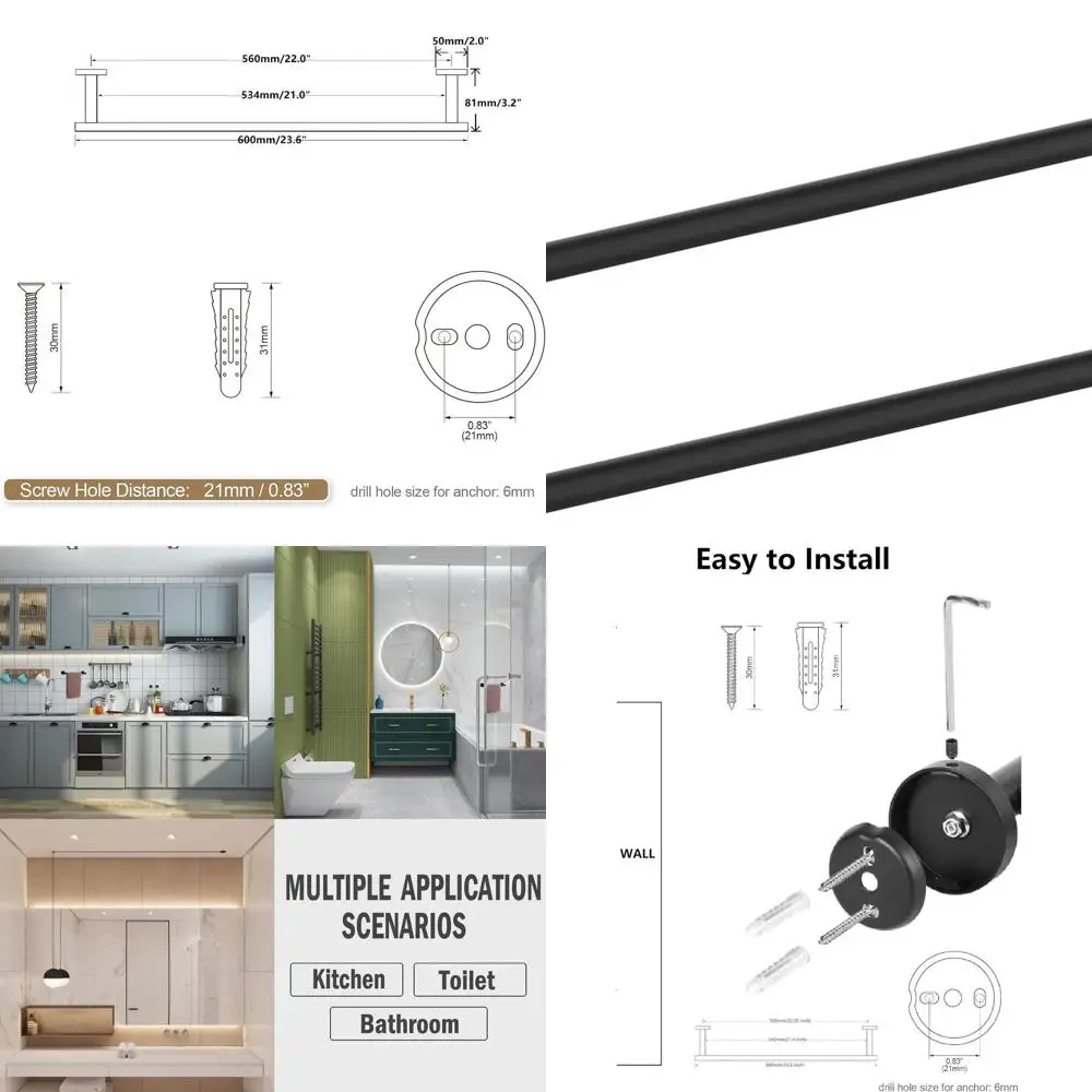 

24 Matte Black Stainless Steel Double Locking Towel Rack, 21.4 Hanging Length for Bathroom Wall, 2-Pack