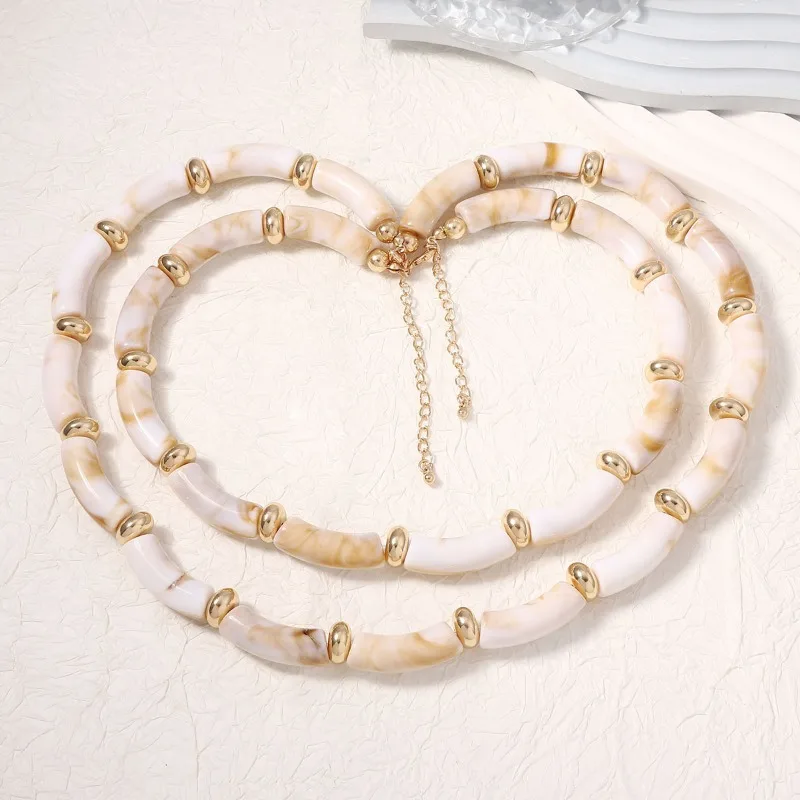 Nuovo Design Personalizzato Estivo, Collana a Doppio Strato in Bambù con Effetto Inchiostro e Acqua, Alla Moda e Versatile