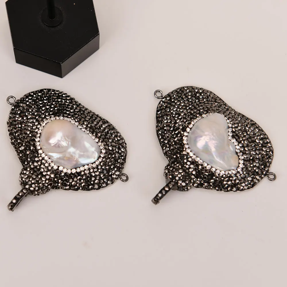 APDGG 2 Pcs Natural Big White Keshi Pearl Connector Pendant Jewelry Making DIY