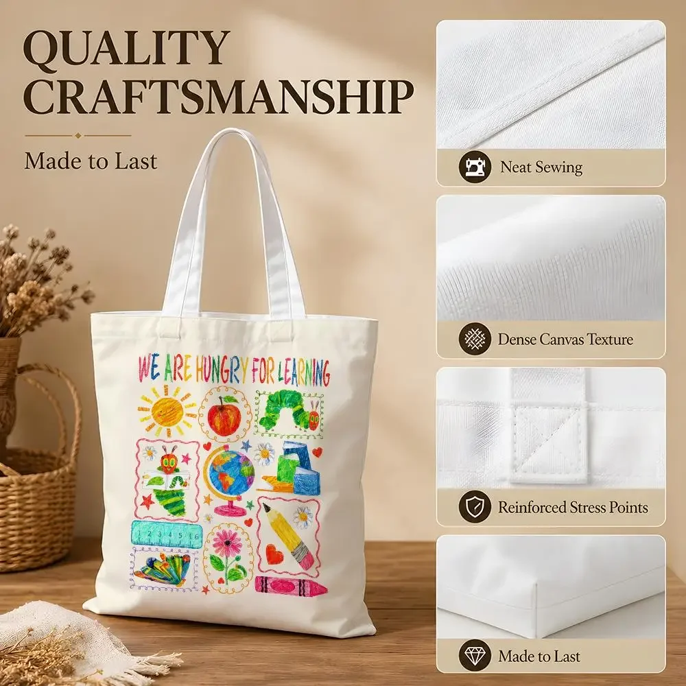 We Are Hungry For Learning Storage Bags Canvas Tote Bag Women Large Capacity Reusable Shopping Shoulder Bag Daily Handbag