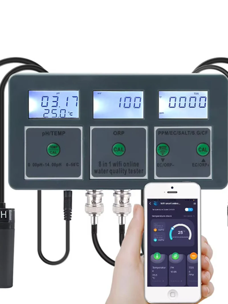 8-in-1 Tuya WiFi Smart PH Meter Datenlogger Temperatur TDS Salzgehalt S.G. EC ORP Wassertester Monitor Analysator für Aquarien Pool