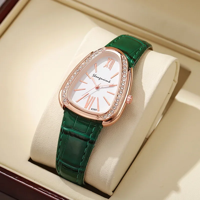 นาฬิกาข้อมือผู้หญิง ดีไซน์หน้าปัดรูปงู สายหนัง สไตล์ลำลอง ควอตซ์ ของขวัญ (ไม่มีกล่อง)