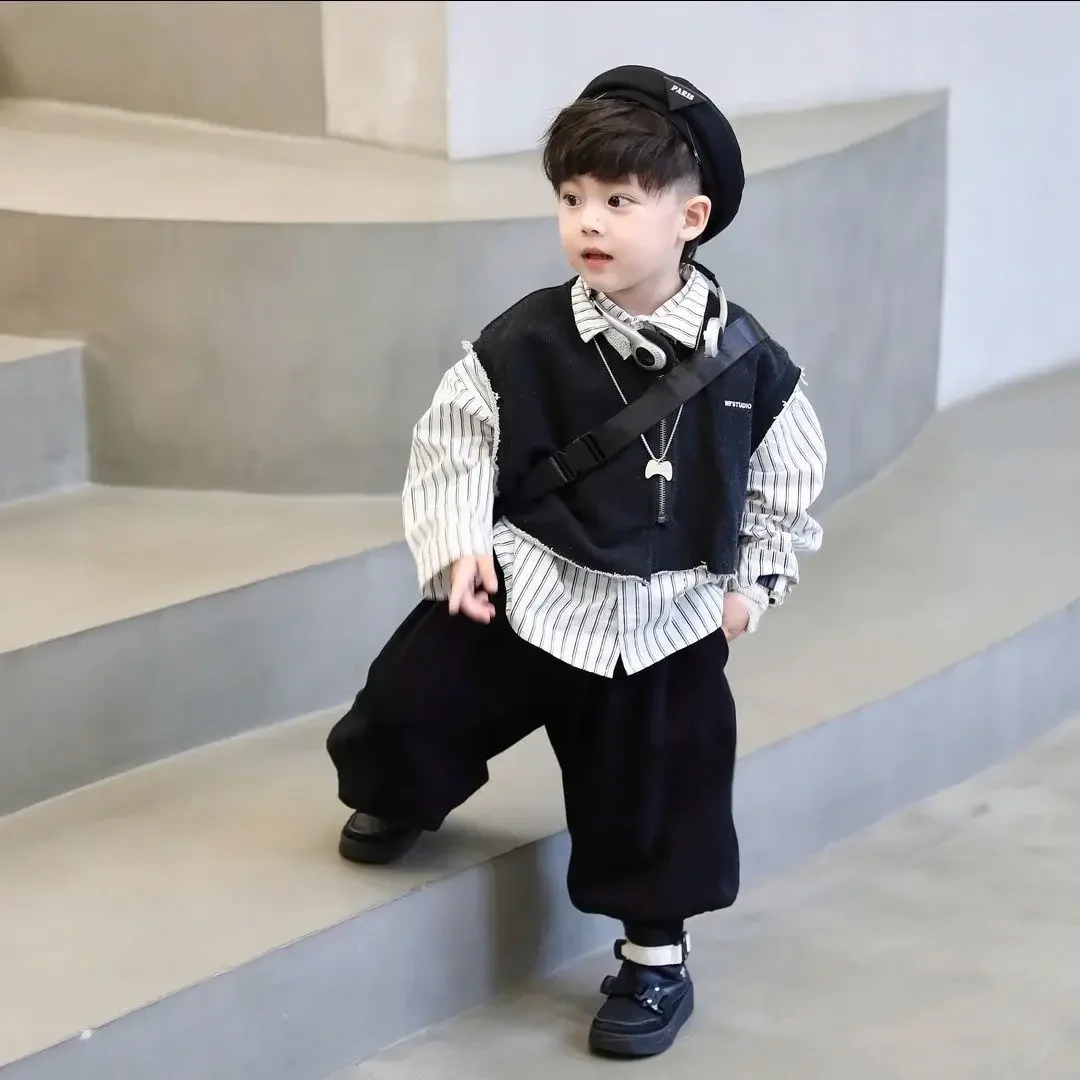 

Children baby toddler boy korea Style Hip hop clothes 3-10 3 PCS set Spring Autumn Boy Clothing set Casual vest+ top+ Pant Kid