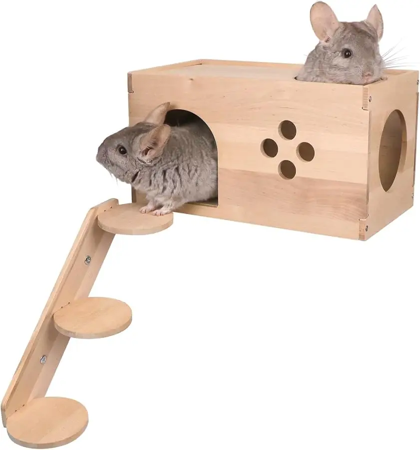 

Chinchilla Wooden House with Ladder - Small Animal Hideout for Squirrel or Sugar Gliders - entilated Wooden Chinchilla Hut Hide